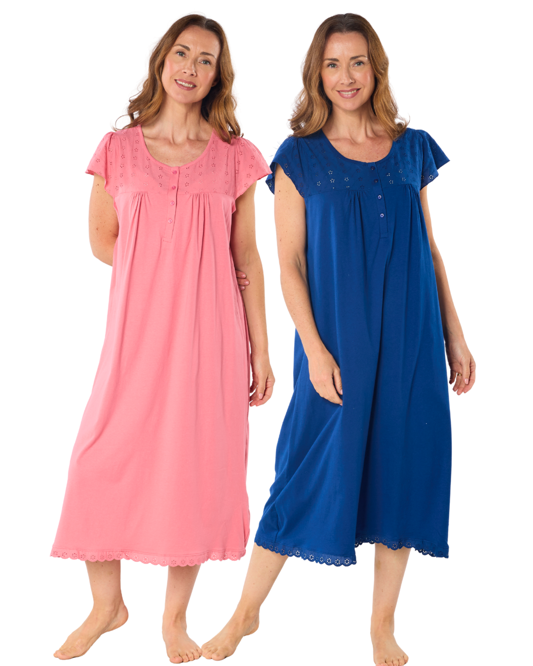 Women's 100% Jersey Cotton Short Sleeve Nightdress With Broderie Anglais Trim
