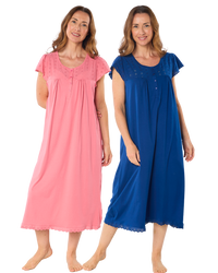 Women's 100% Jersey Cotton Short Sleeve Nightdress With Broderie Anglais Trim