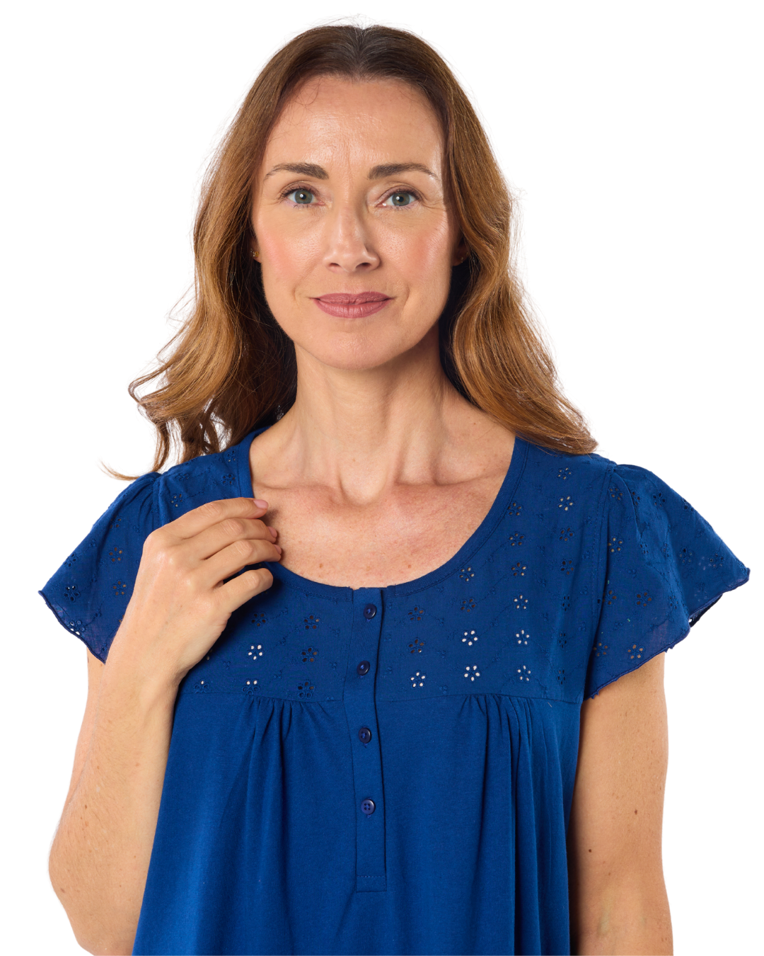 Women's 100% Jersey Cotton Short Sleeve Nightdress With Broderie Anglais Trim