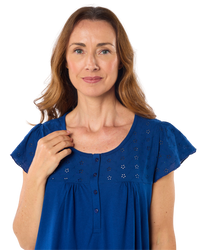 Women's 100% Jersey Cotton Short Sleeve Nightdress With Broderie Anglais Trim