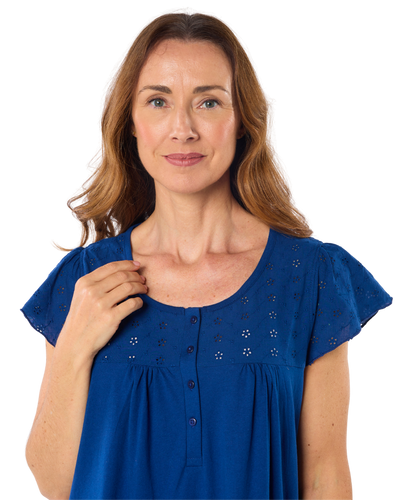 Women's 100% Jersey Cotton Short Sleeve Nightdress With Broderie Anglais Trim