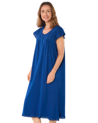 Women's 100% Jersey Cotton Short Sleeve Nightdress With Broderie Anglais Trim