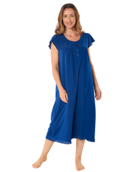 Women's 100% Jersey Cotton Short Sleeve Nightdress With Broderie Anglais Trim