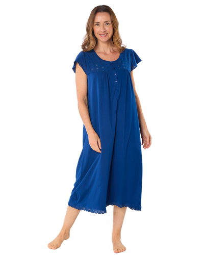 100% Jersey Cotton Nightdress With Broderie Anglais Trim