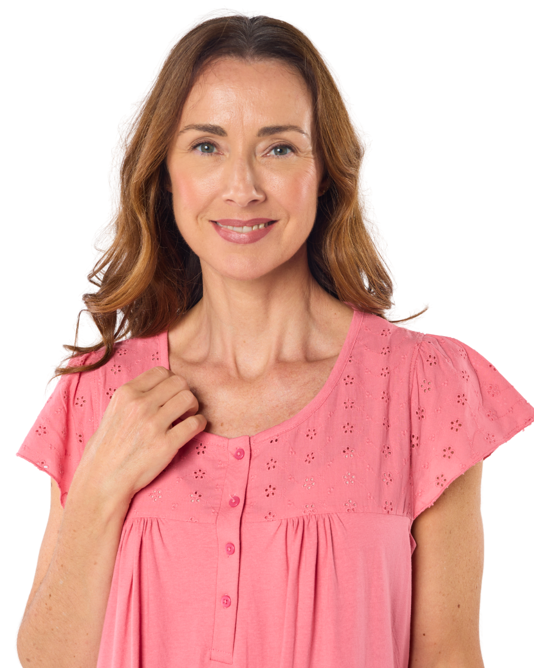 Women's 100% Jersey Cotton Short Sleeve Nightdress With Broderie Anglais Trim