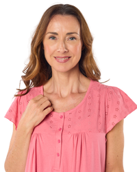 Women's 100% Jersey Cotton Short Sleeve Nightdress With Broderie Anglais Trim