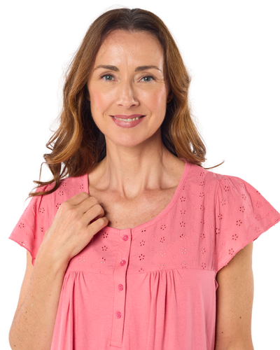 Women's 100% Jersey Cotton Short Sleeve Nightdress With Broderie Anglais Trim