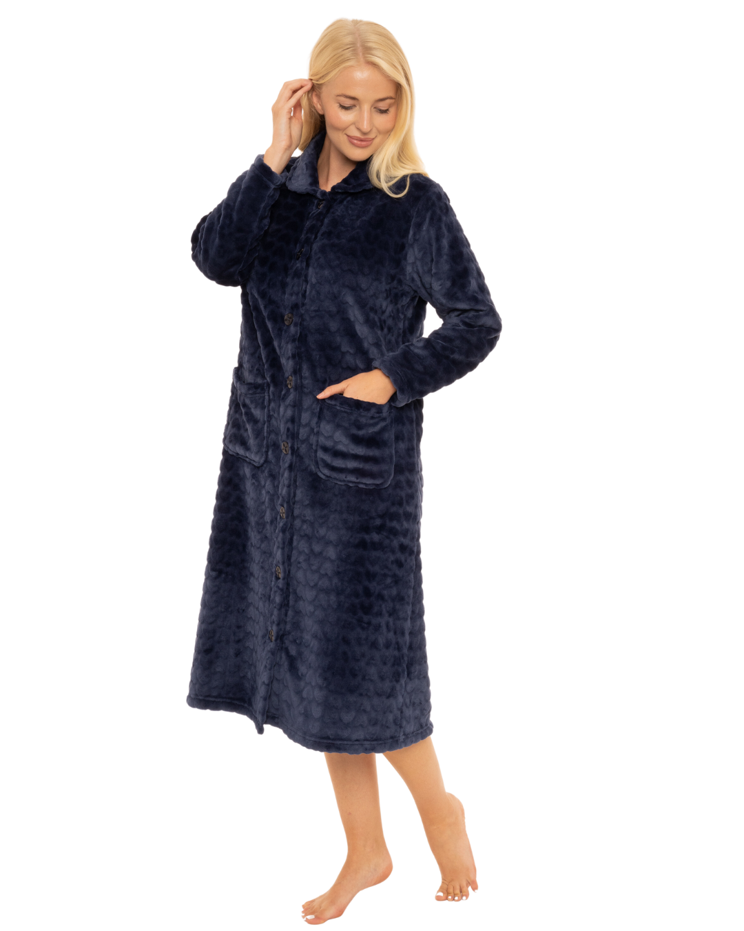 Luxury Embossed Fleece Button Up Dressing Gown