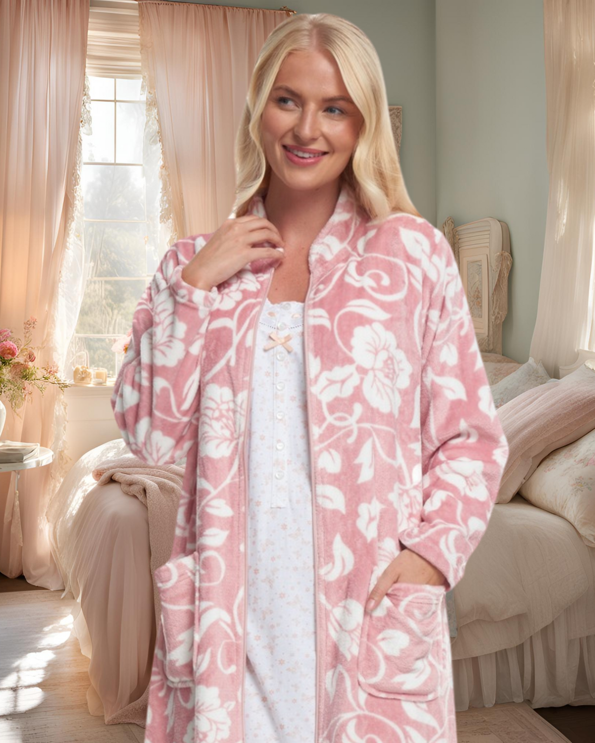 Elegance Printed Fleece Zip Dressing Gown Suzy & Me Collection Elegance Printed Fleece Zip Dressing Gown Suzy & Me Collection