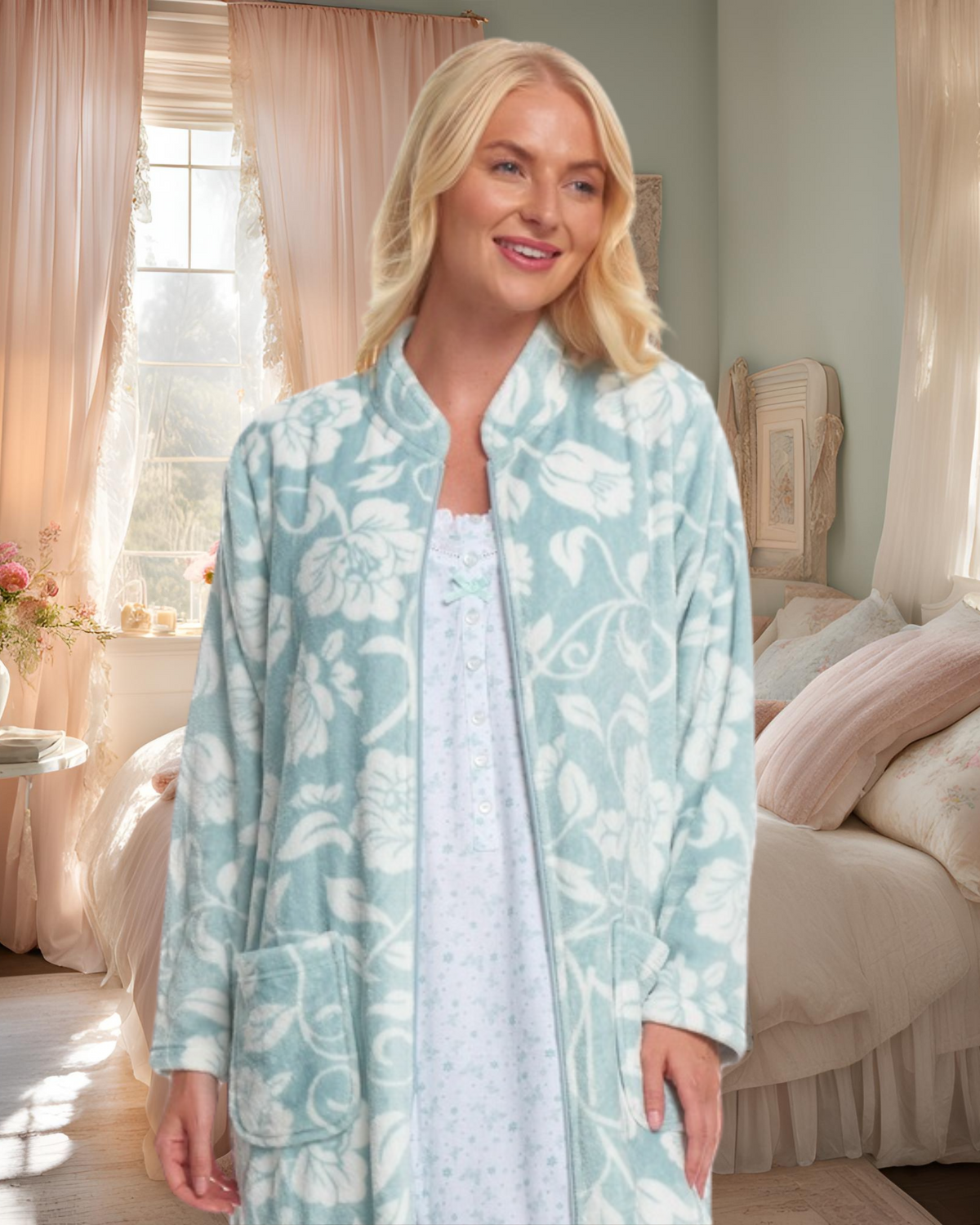 Elegance Printed Fleece Zip Dressing Gown