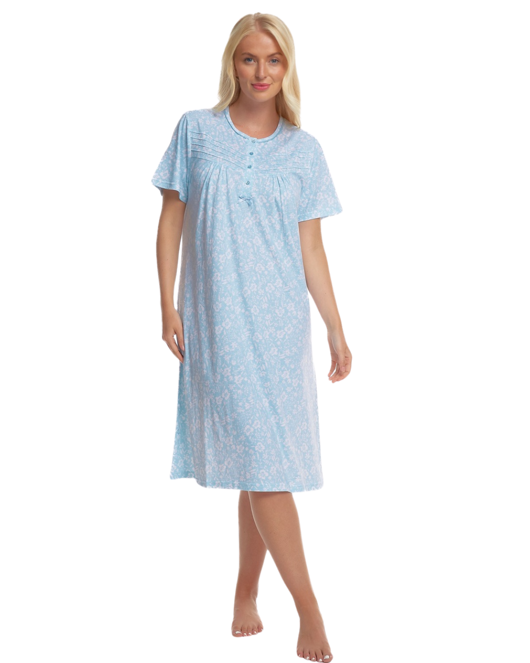 Summer Meadow Print 100% Cotton Jersey Short Sleeve Nightdress