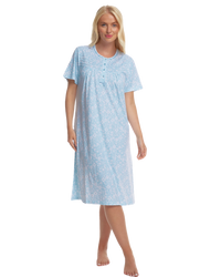 Summer Meadow Print 100% Cotton Jersey Short Sleeve Nightdress