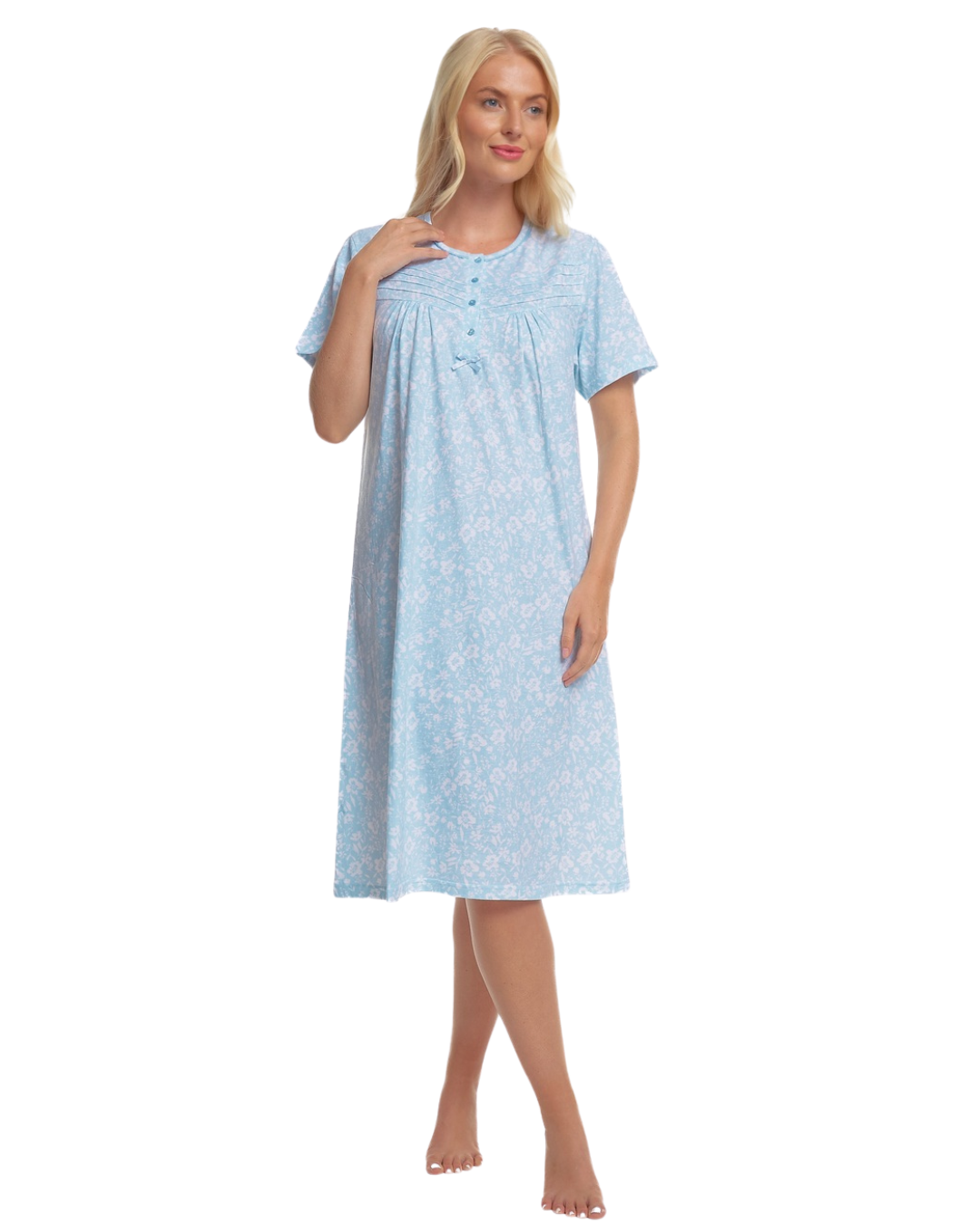 Summer Meadow Print 100% Cotton Jersey Short Sleeve Nightdress