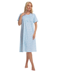 Summer Meadow Print 100% Cotton Jersey Short Sleeve Nightdress