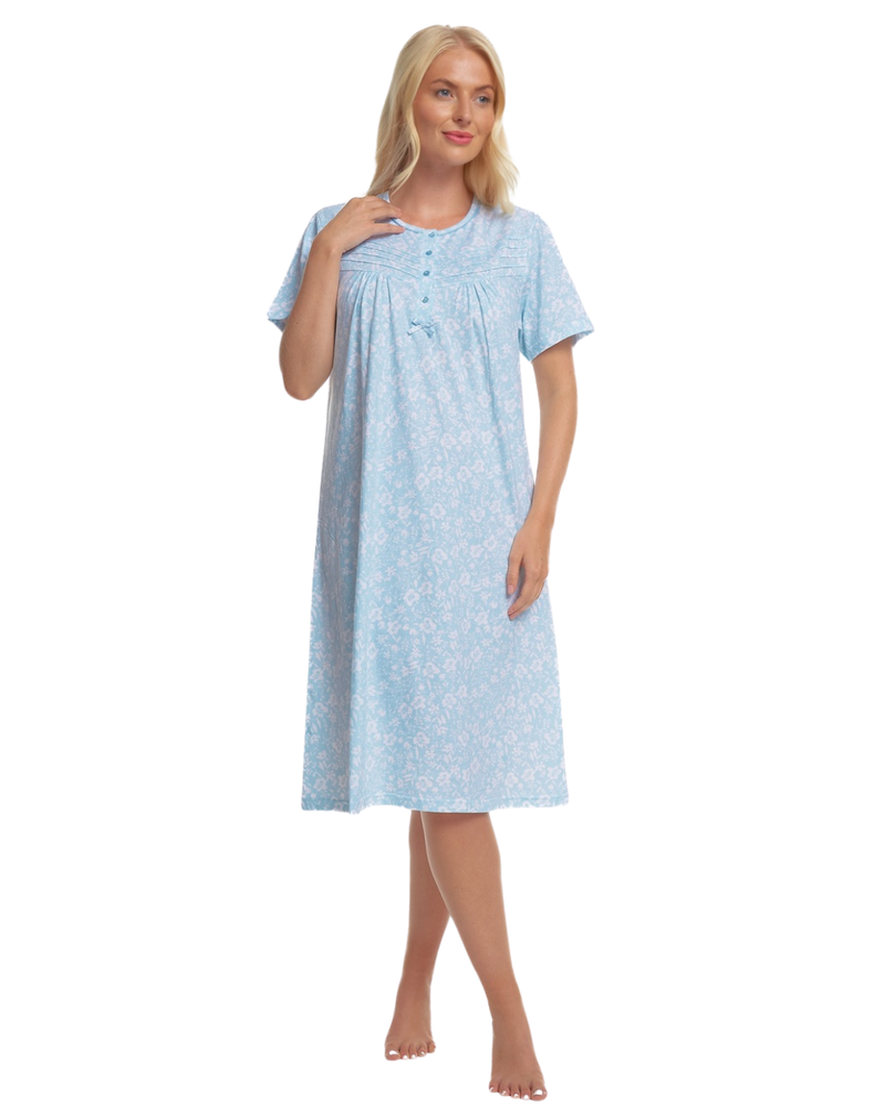 Summer Meadow Print 100% Cotton Jersey Short Sleeve Nightdress