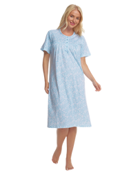 Summer Meadow Print 100% Cotton Jersey Short Sleeve Nightdress