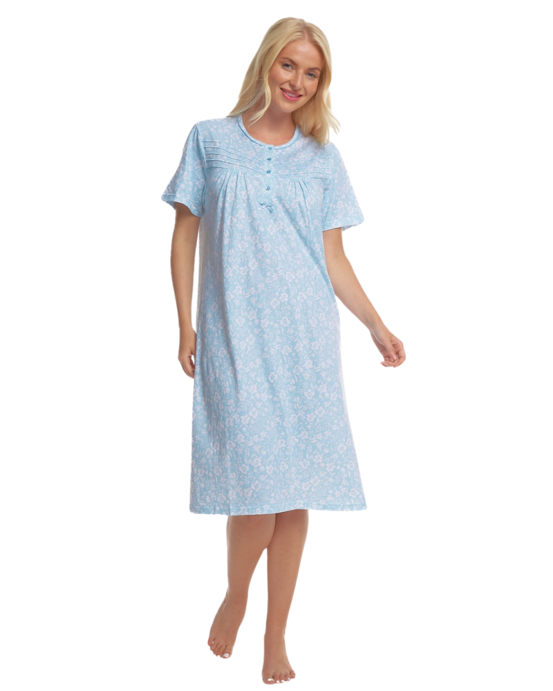 Summer Meadow Print 100% Cotton Jersey Short Sleeve Nightdress