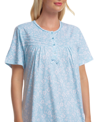 Summer Meadow Print 100% Cotton Jersey Short Sleeve Nightdress
