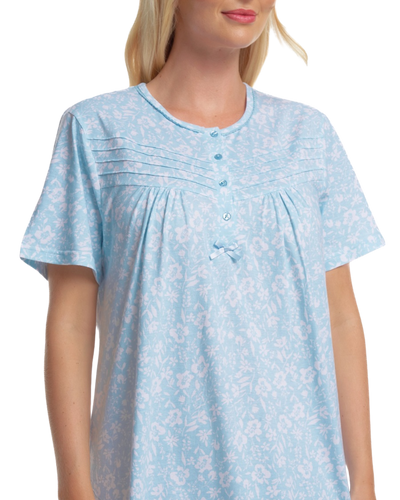 Summer Meadow Print 100% Cotton Jersey Short Sleeve Nightdress
