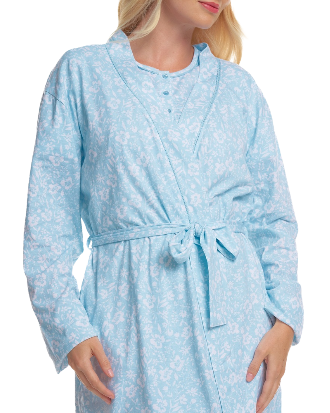 Women's Summer Meadow Print 100% Cotton Jersey Lightweight Wrap Dressing Gown with Pockets