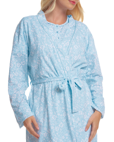 Women's Summer Meadow Print 100% Cotton Jersey Lightweight Wrap Dressing Gown with Pockets