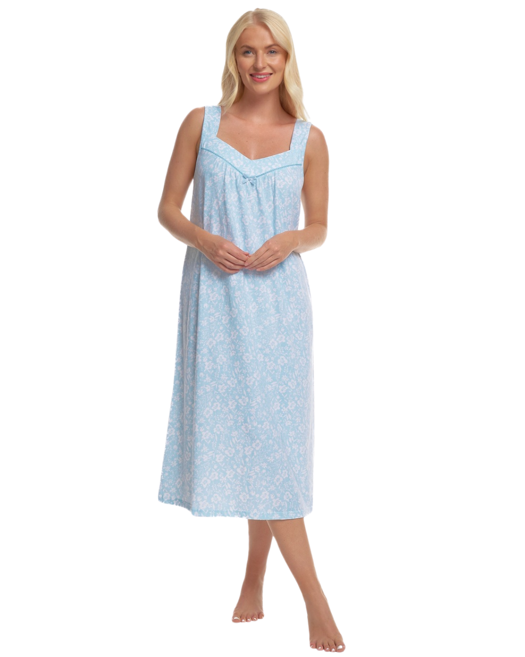 Summer Meadow Print 100% Cotton Jersey Strappy Nightdress