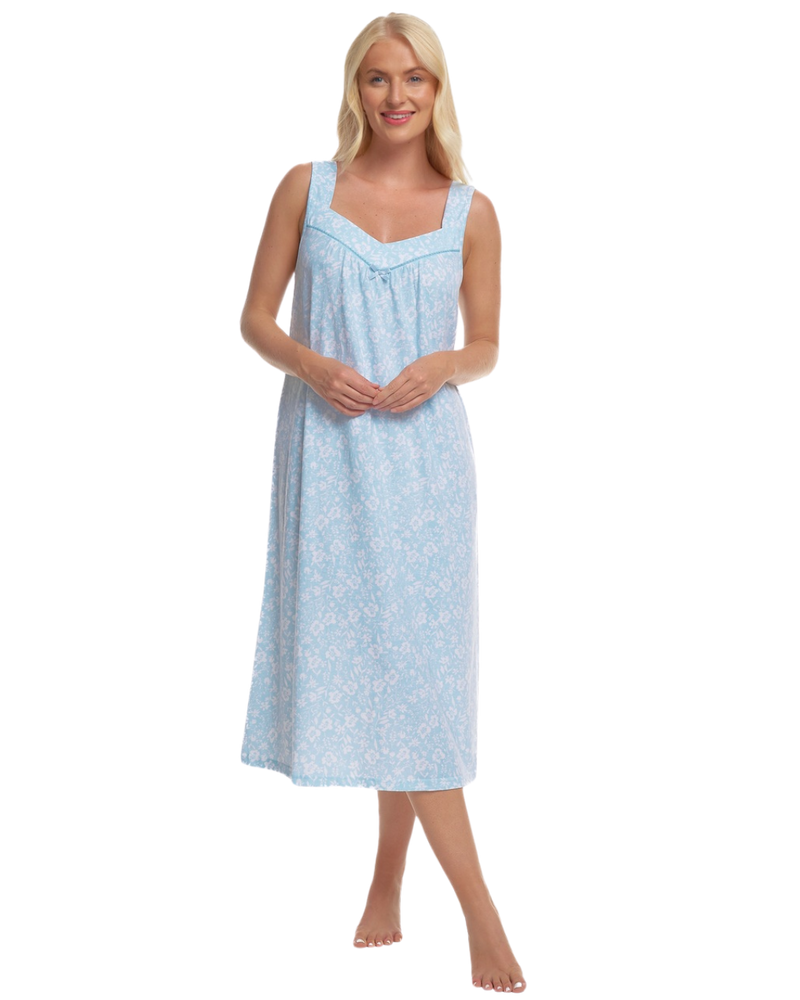 Summer Meadow Print 100% Cotton Jersey Strappy Nightdress