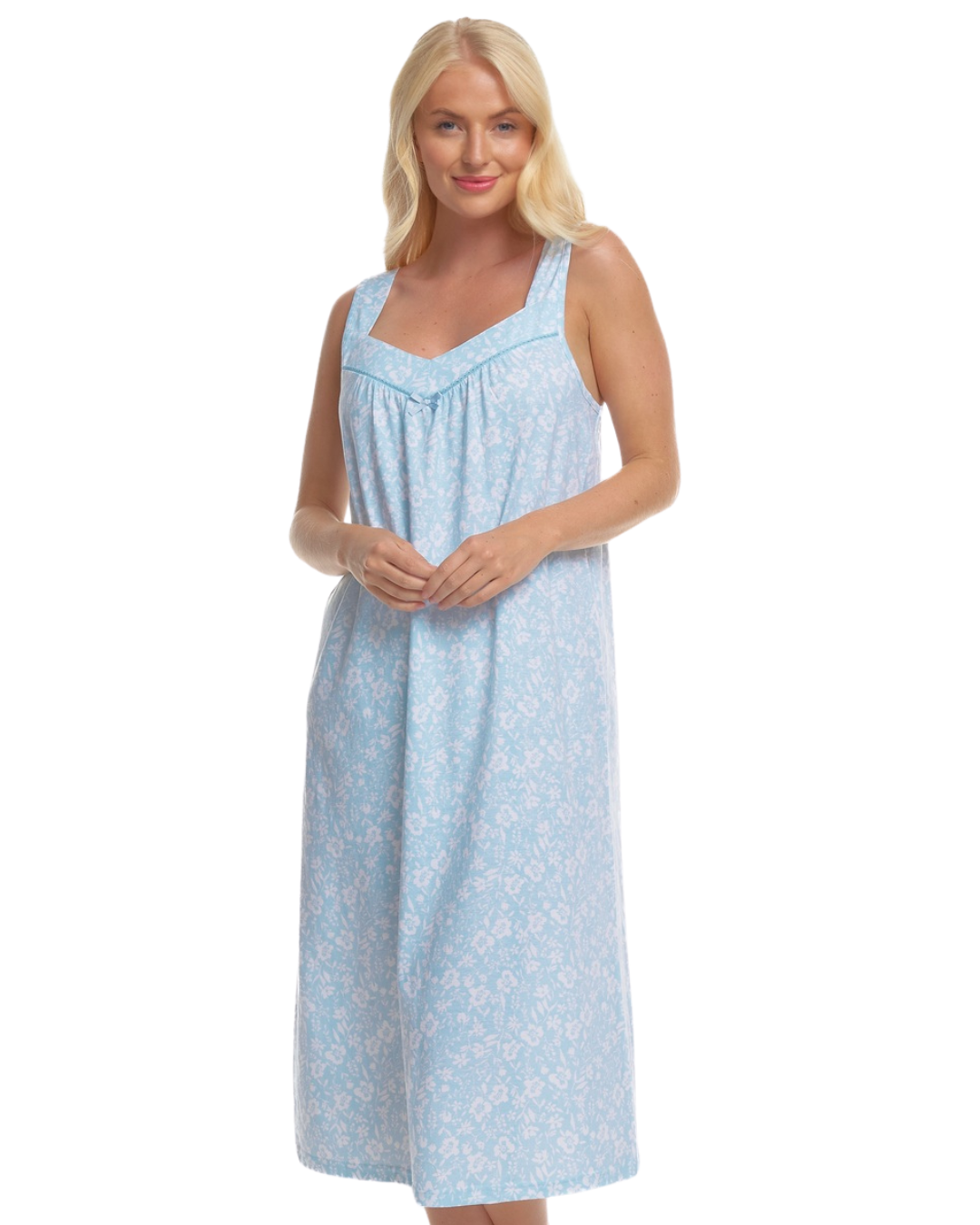 Summer Meadow Print 100% Cotton Jersey Strappy Nightdress
