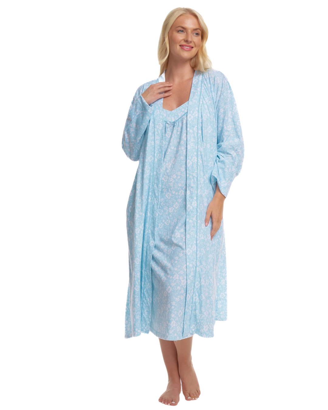 Women's Summer Meadow Print 100% Cotton Jersey Lightweight Wrap Dressing Gown with Pockets