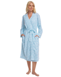 Women's Summer Meadow Print 100% Cotton Jersey Lightweight Wrap Dressing Gown with Pockets