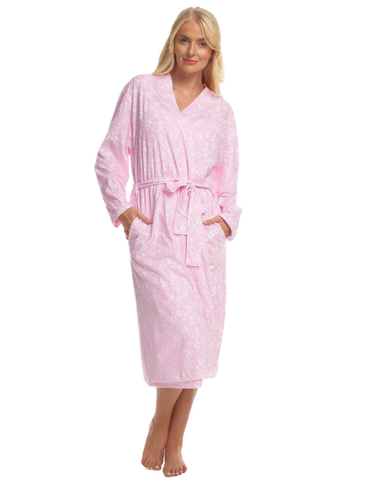 Women's Summer Meadow Print 100% Cotton Jersey Lightweight Wrap Dressing Gown with Pockets