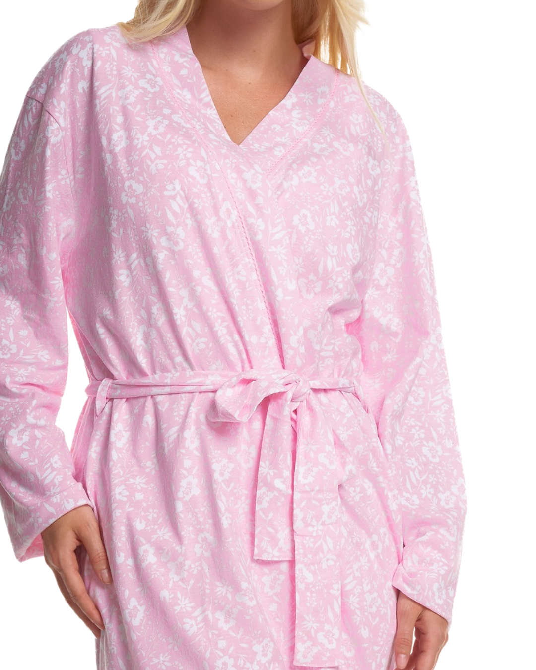 Women's Summer Meadow Print 100% Cotton Jersey Lightweight Wrap Dressing Gown with Pockets
