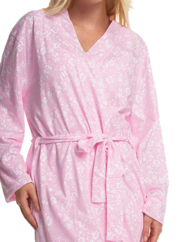Women's Summer Meadow Print 100% Cotton Jersey Lightweight Wrap Dressing Gown with Pockets