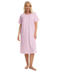 Summer Meadow Print 100% Cotton Jersey Short Sleeve Nightdress