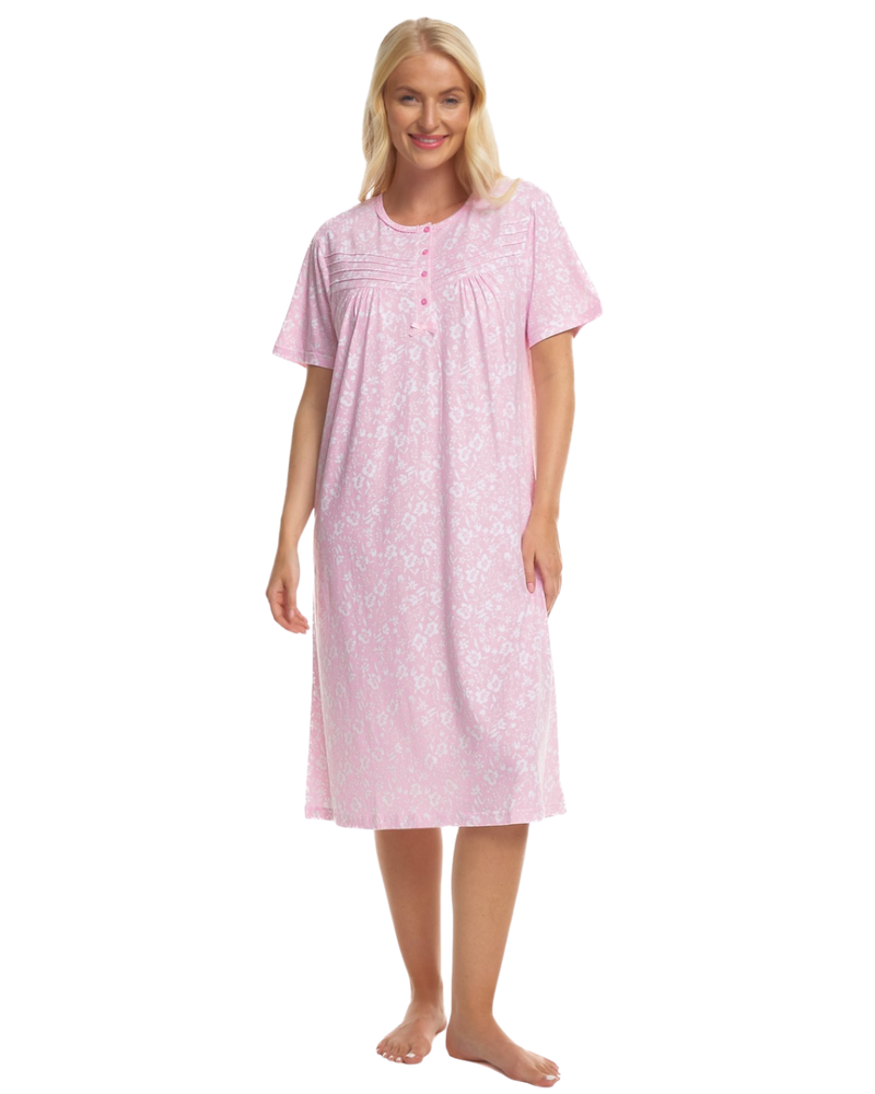 Summer Meadow Print 100% Cotton Jersey Short Sleeve Nightdress
