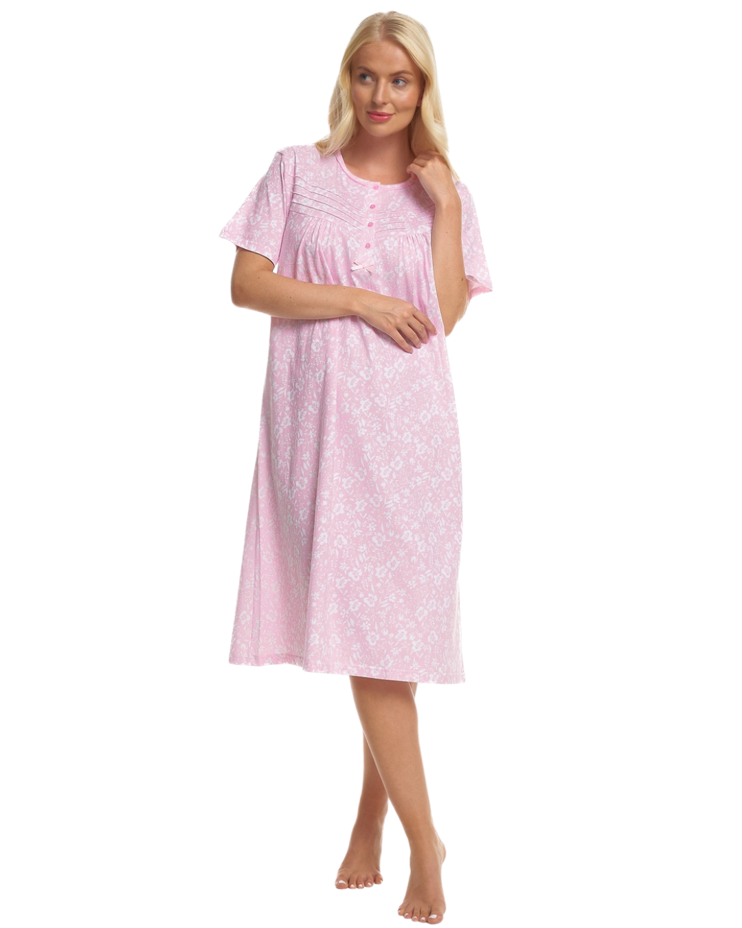 Summer Meadow Print 100% Cotton Jersey Short Sleeve Nightdress