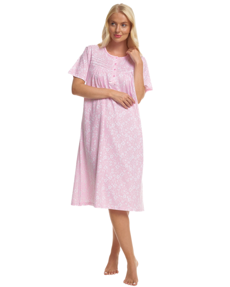 Summer Meadow Print 100% Cotton Jersey Short Sleeve Nightdress