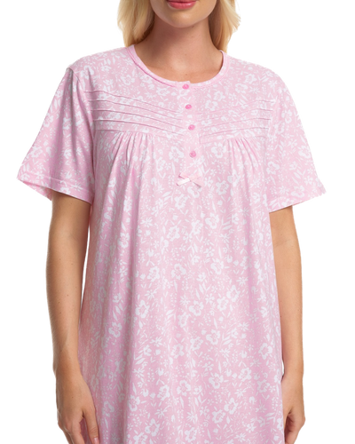 Summer Meadow Print 100% Cotton Jersey Short Sleeve Nightdress