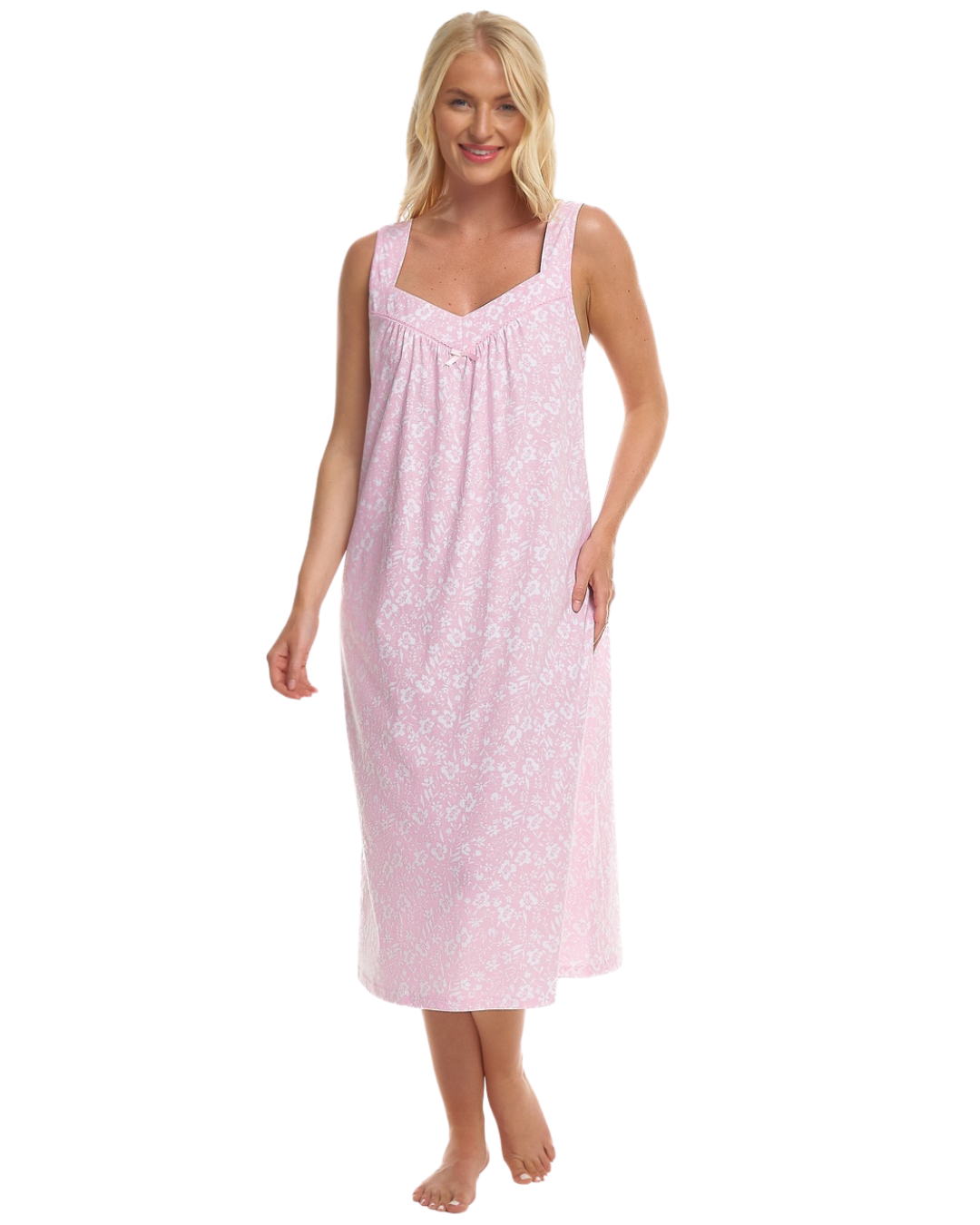 Summer Meadow Print 100% Cotton Jersey Strappy Nightdress
