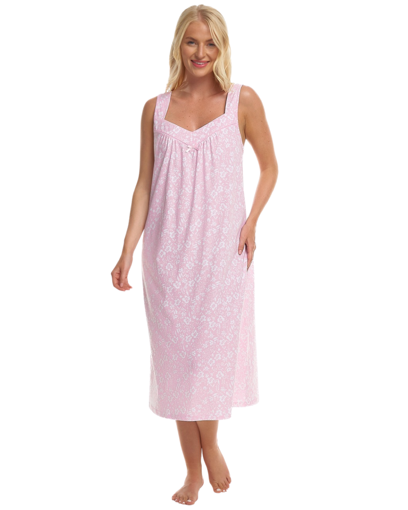 Summer Meadow Print 100% Cotton Jersey Strappy Nightdress