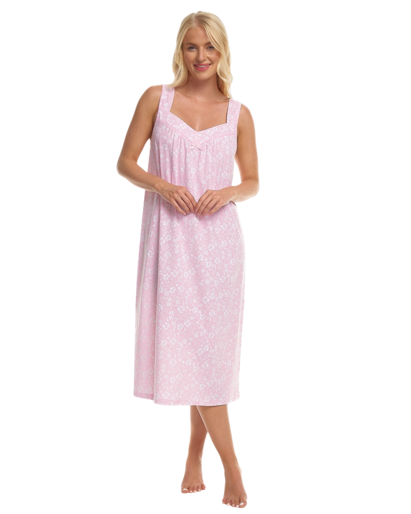 Summer Meadow Print 100% Cotton Jersey Strappy Nightdress
