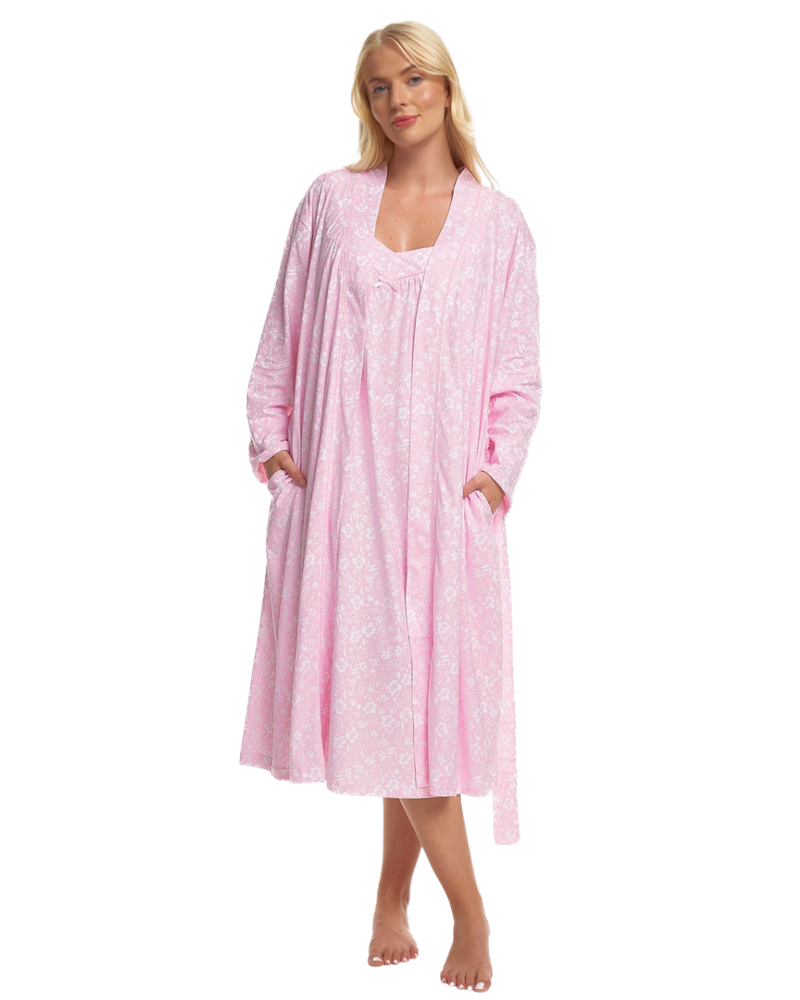 Women's Summer Meadow Print 100% Cotton Jersey Lightweight Wrap Dressing Gown with Pockets