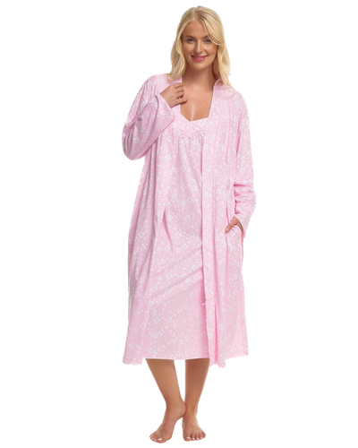 Women's Summer Meadow Print 100% Cotton Jersey Lightweight Wrap Dressing Gown with Pockets