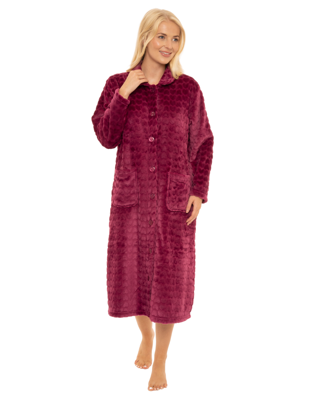Luxury Embossed Fleece Button Up Dressing Gown
