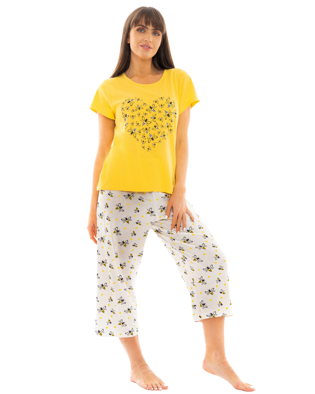 Yellow Bee 100% Cotton Short Sleeved Cropped Leg Pyjamas
