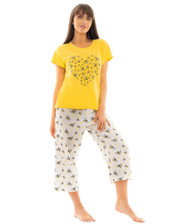 Women's Yellow Bee 100% Cotton Short Sleeved Cropped Leg Pyjamas