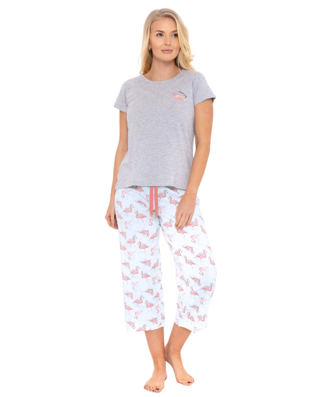Flamingo Cotton Rich Short Sleeved Cropped Leg Pyjamas