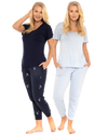 Women's Jersey Short Sleeved Embroidered Pant Lounge Pyjamas