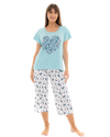 Women's Duck Egg Butterfly 100% Cotton Short Sleeved Cropped Leg Pyjamas