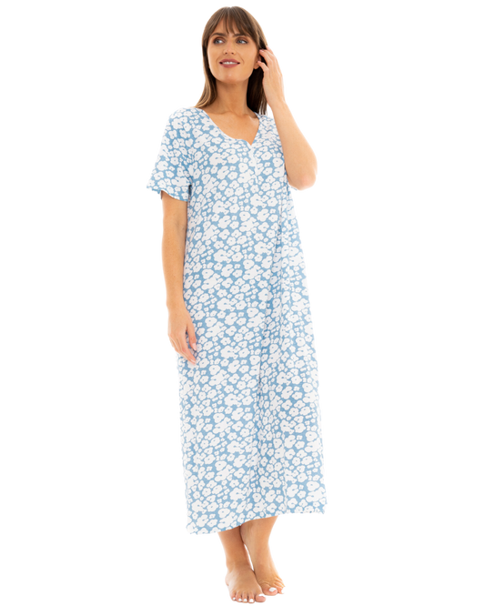 Blue Floral 100% Cotton Plus Size Nightdress